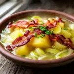 sparsamer Kartoffel-Lauch-Eintopf mit Speck - featured image