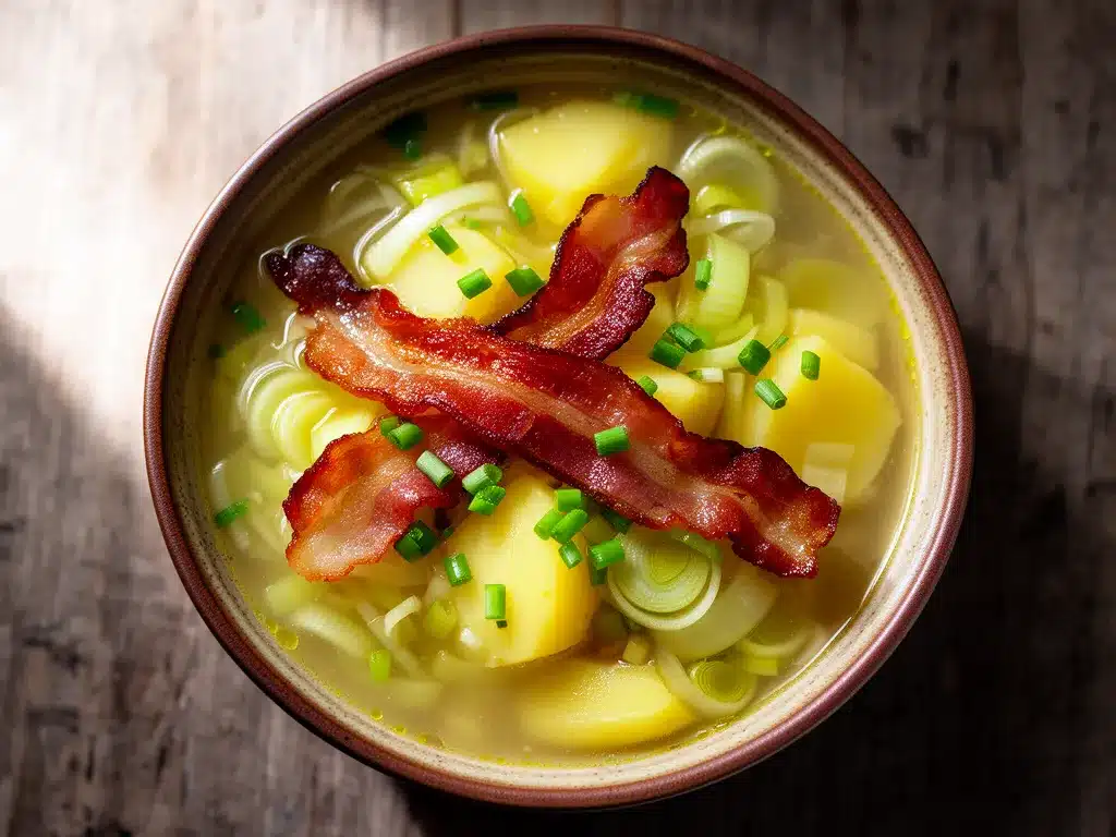 Sparsamer Kartoffel-Lauch-Eintopf mit Speck: 5 einfache Budget-Rezepte 4 sparsamer Kartoffel-Lauch-Eintopf mit Speck preparation steps