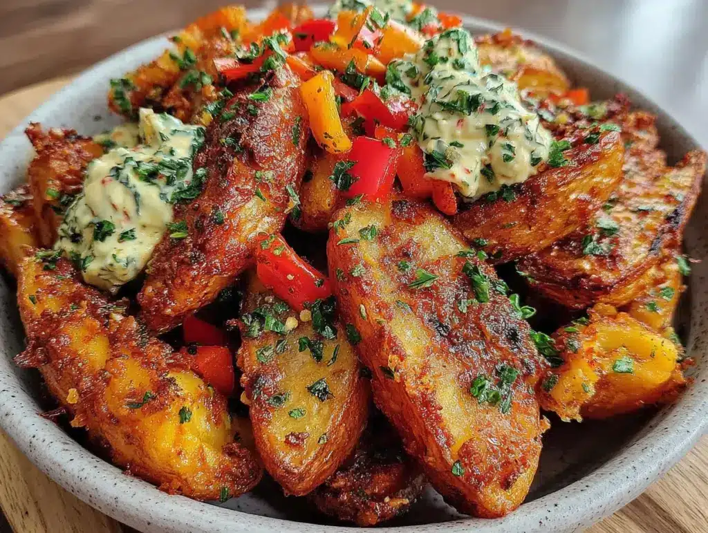 Startseite 3 Knusprige Airfryer Kartoffelspalten mit Paprika - featured image